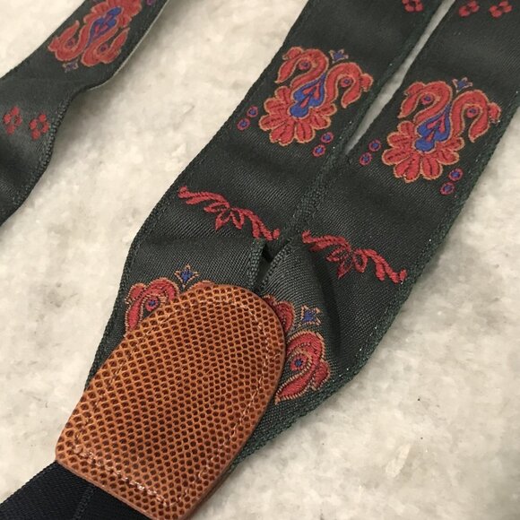 Cole Haan Suspenders Mens One Size Green Paisley Y-Back Leather Button Braces - Picture 2 of 6